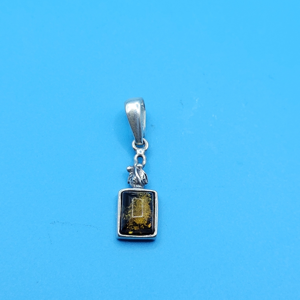 Sterling Silver Small Amber Rectangle Necklace Pe… - image 6